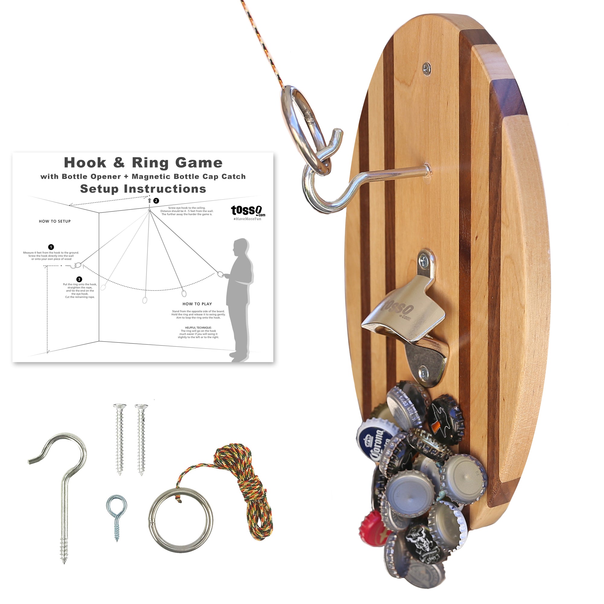 Hook and Ring Pro (Beach Stripes) with Bottle Opener and Magnetic Bottle Cap Catch