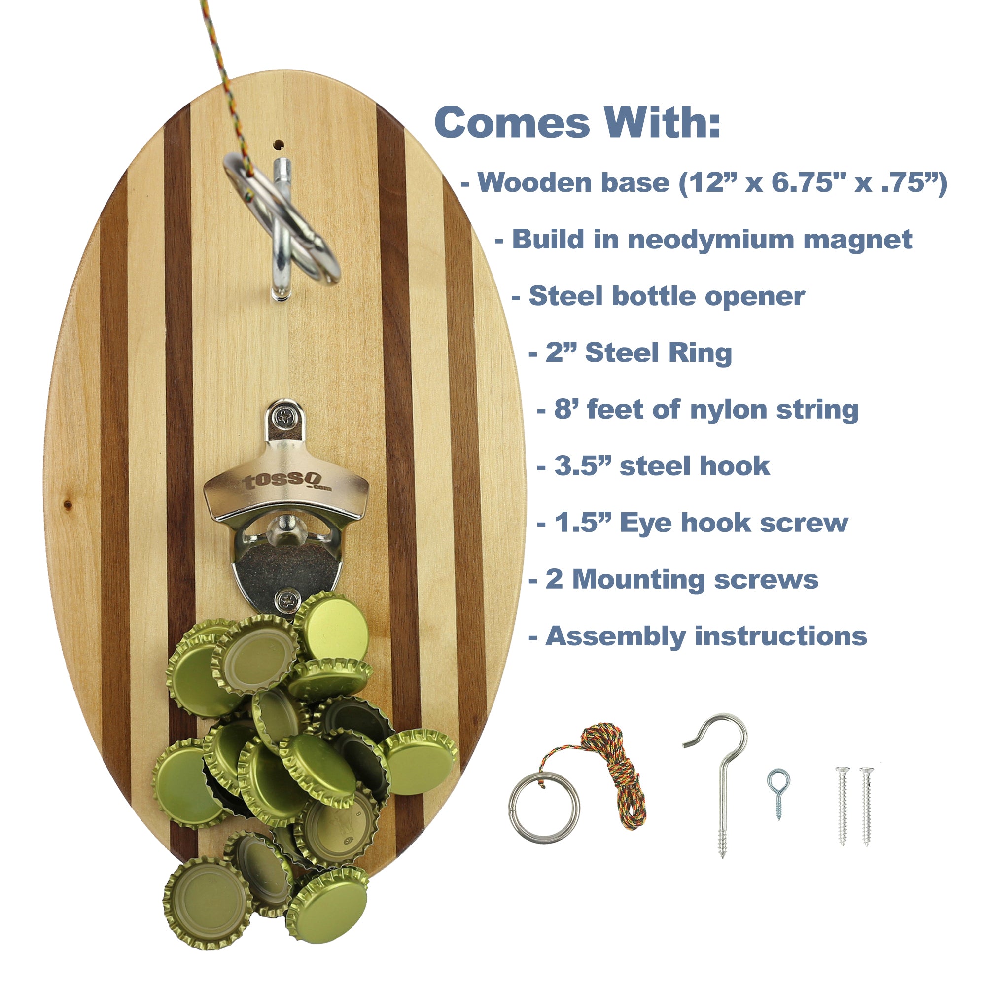 Hook and Ring Pro (Beach Stripes) with Bottle Opener and Magnetic Bottle Cap Catch